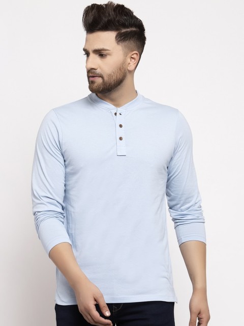 

Kalt Men Blue Solid Henley Neck T-shirt