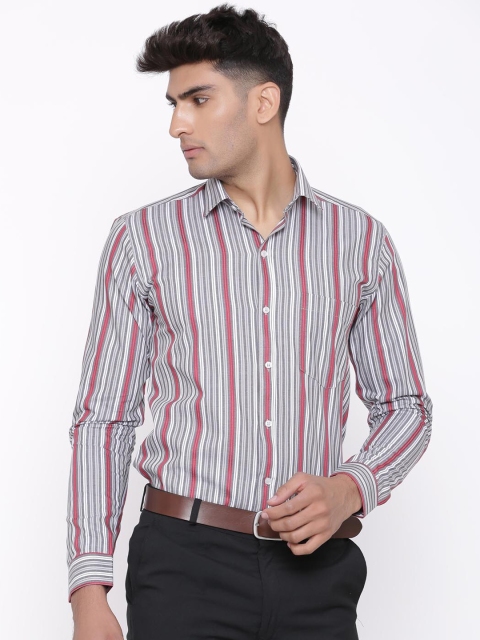 

Tistabene Men Grey & Maroon Slim Fit Striped Formal Shirt