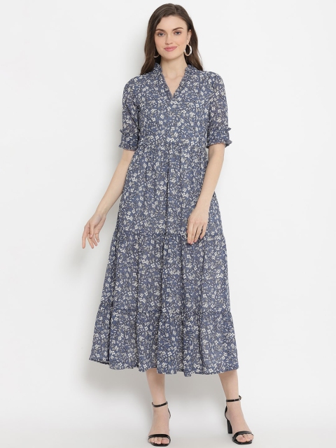 

The Vanca Women Blue Printed Fit and Flare Dress