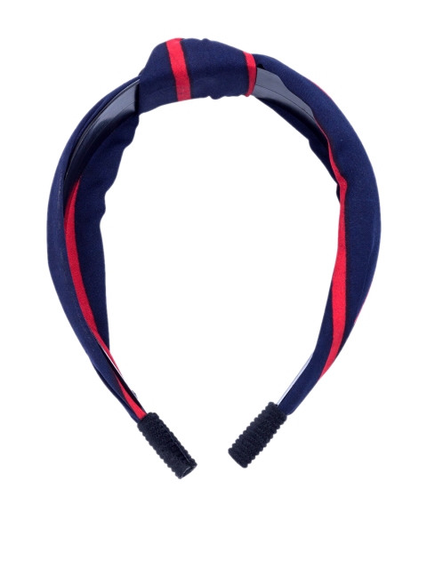 

Golden Peacock Women Navy Blue & Red Striped Top Knot Hairband
