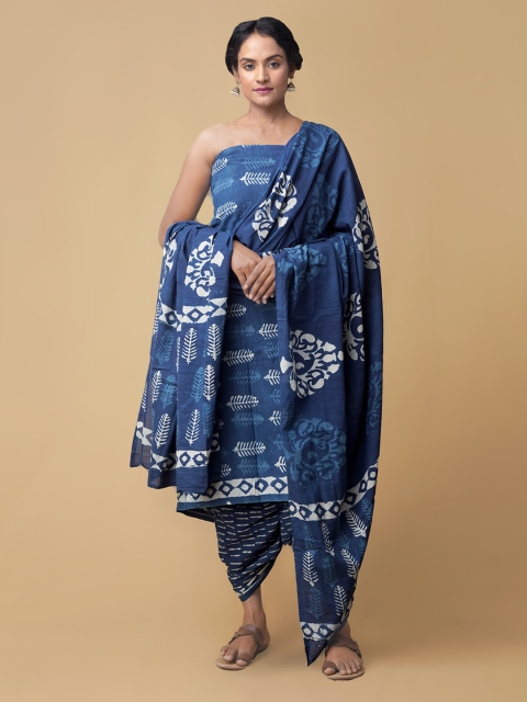 

Unnati Silks Women Blue & White Dabu Printed Cotton Unstitched Dress Material