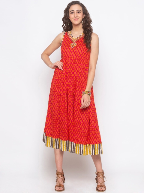 

Globus Women Red & Yellow Printed A-Line Dress