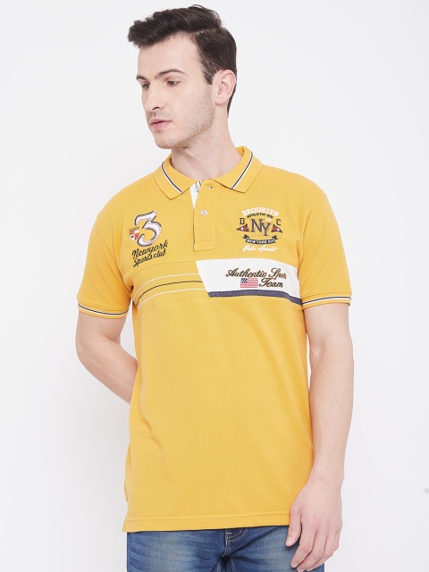 

Duke Men Yellow Self Design Polo Collar Cotton T-shirt