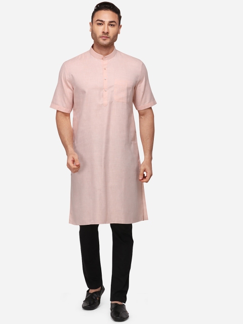 

JADE BLUE Men Pink Woven Design Straight Modi Kurta