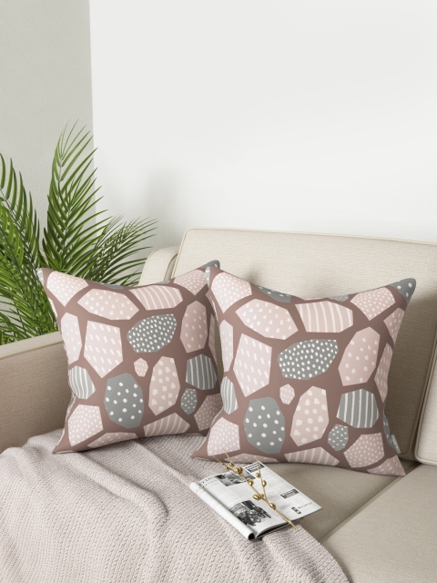 

PETAL HOME Set Of 2 Brown & Beige Abstract Square Cushions