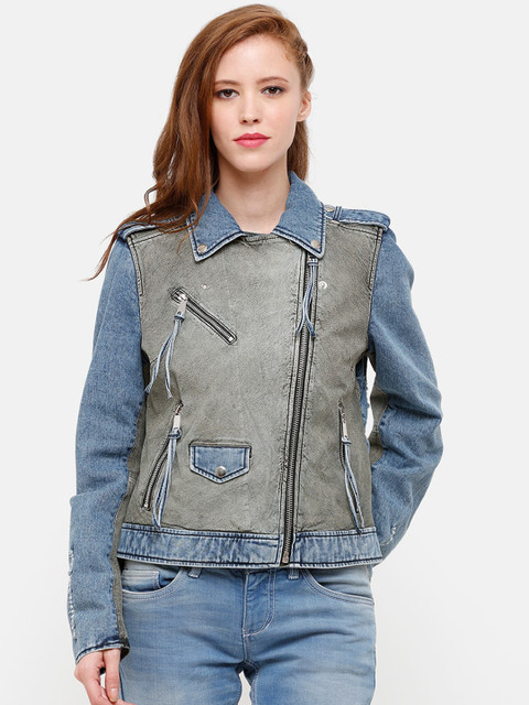 

STROP Women Grey Solid Lightweight Biker Jacket