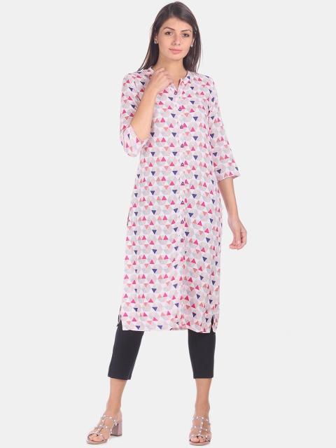 

Karigari Women White Printed Straight Kurta