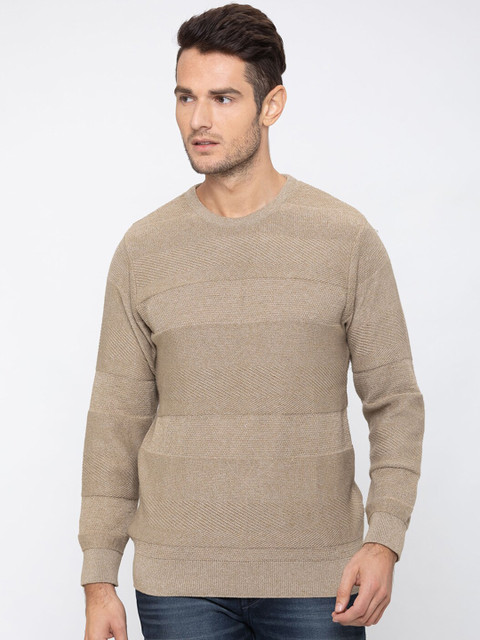 

Globus Men Tan Brown Self Design Pullover Sweater