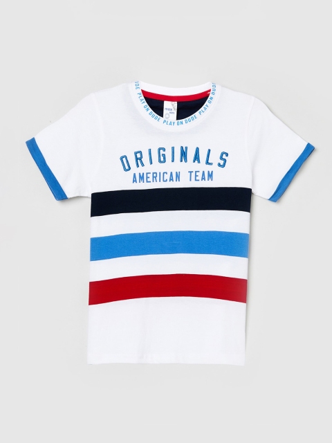 max Boys White Striped Round Neck Cotton T-shirt
