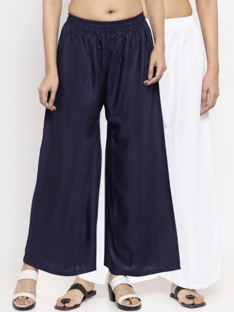 

NEUDIS by Dhrohar Women Pack Of 2 Solid Flared Palazzos, White