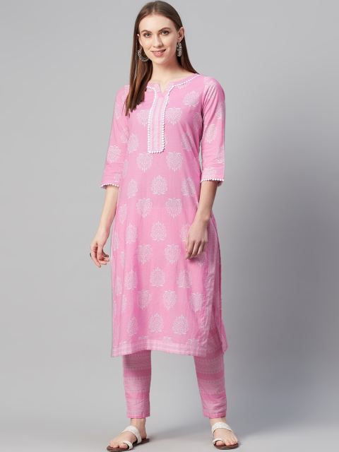 

ZIYAA Women Pink Printed Straight Cotton Kurta