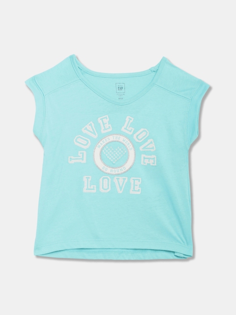 

GAP Girls Blue Printed Round Neck Cotton T-shirt