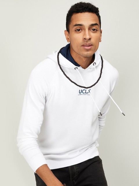 

UCLA Men White Printed Hooded Sweatshirt