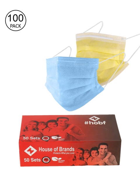 

LONDON FASHION hob Unisex Pack Of 100 3-Ply Ultrasonic Anti-Pollution Disposable Masks, Yellow