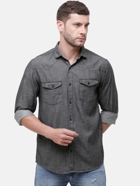

CINOCCI Men Black Slim Fit Solid Casual Shirt