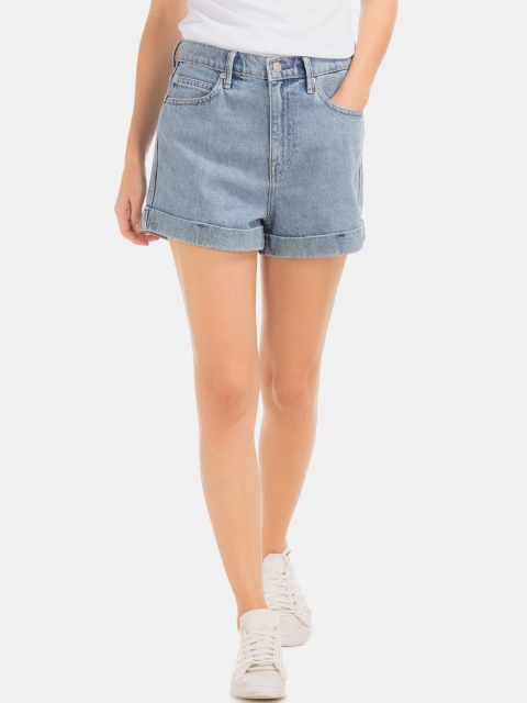 

GAP Women Blue Solid Slim Fit Denim Shorts