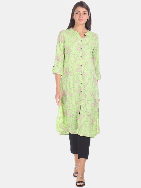 

Karigari Women Green Printed A-Line Kurta