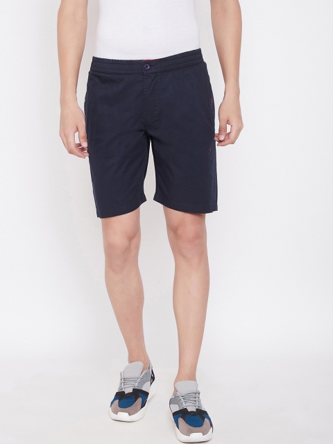 Okane Men Navy Blue Solid Regular Fit Sports Shorts