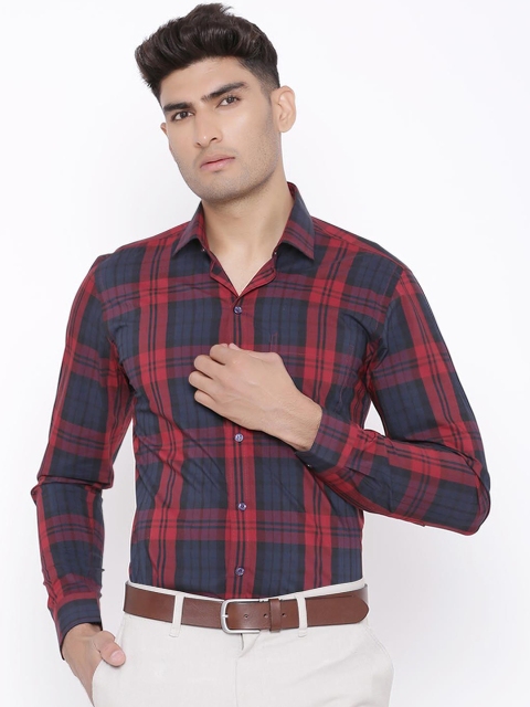 

Tistabene Men Red & Navy Blue Slim Fit Checked Formal Shirt