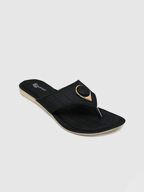 

Padvesh Women Black Solid T-Strap Flats