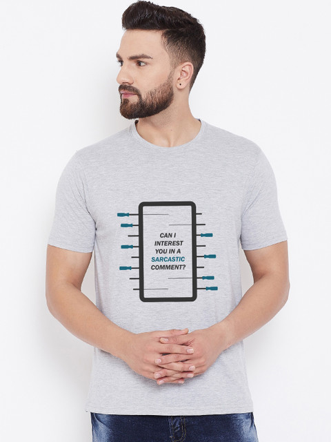 

wesquare Men Grey Printed Round Neck T-shirt