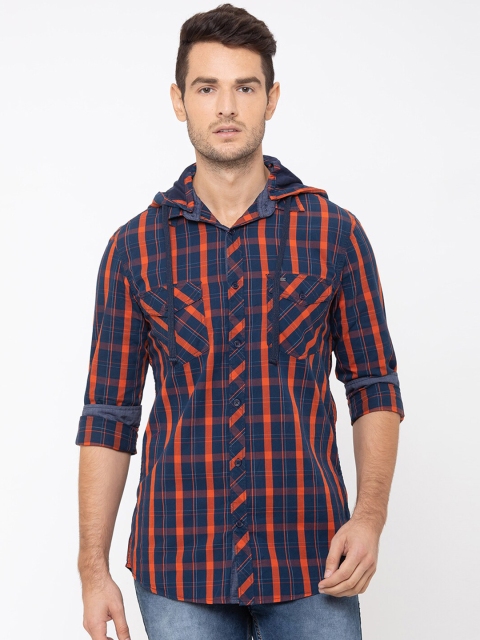 

Globus Men Navy Blue Regular Fit Checked Casual Shirt