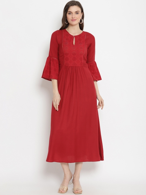 

The Vanca Women Maroon Solid Fit and Flare Dress