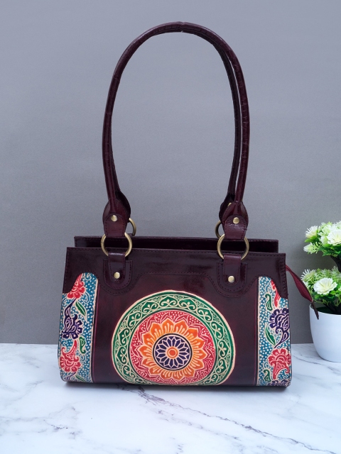 

Golden Peacock Burgundy & Orange Printed Handheld Bag