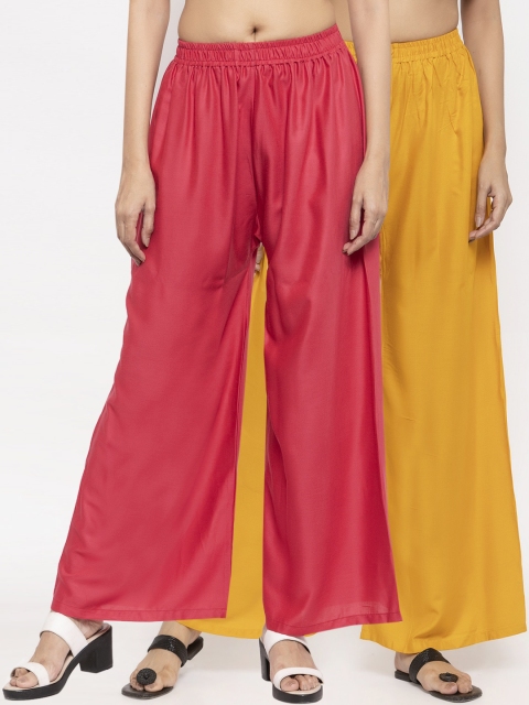 

NEUDIS by Dhrohar Women Pack Of 2 Solid Flared Palazzos, Pink