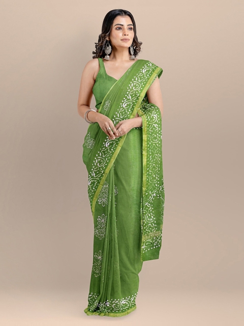 

BharatSthali Green Printed Handloom Venkatgiri Saree