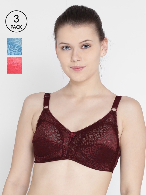 

Leading Lady Pack Of 3 Lace Non-Padded Non-Wired T-shirt Bras Rosyy-3, Maroon