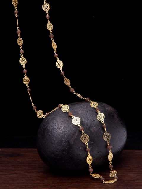 

PANASH Gold-Plated Brown Jade Stone-Beaded Handcrafted Necklace