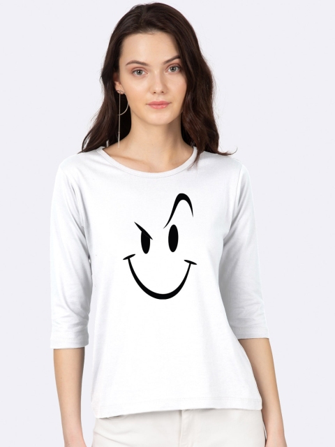 

Bewakoof Women White Checked Boat Neck T-shirt