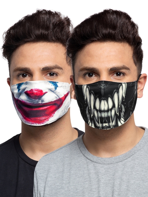 

TREEMODA Men Pack of 2 Printed 3-Ply Anti-Pollution Reusable Cloth Masks, White