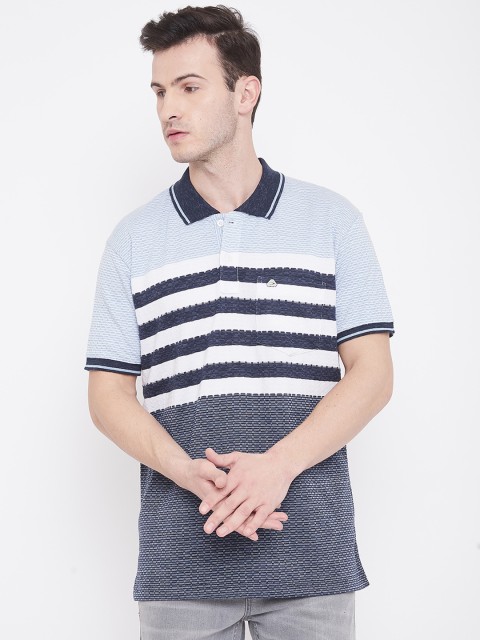 

Duke Men Blue Striped Polo Collar Cotton T-shirt