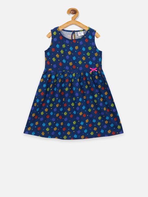 

LilPicks Girls Blue Printed Fit and Flare Dress