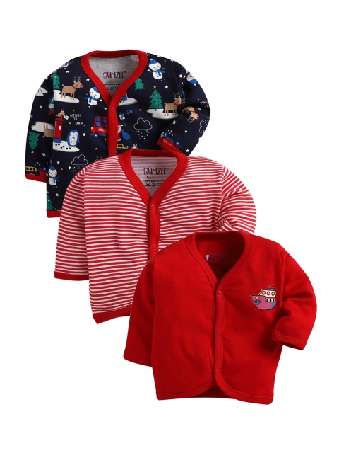 

BUMZEE Infant Kids Pack of 3 V-Neck Jhablas, Red