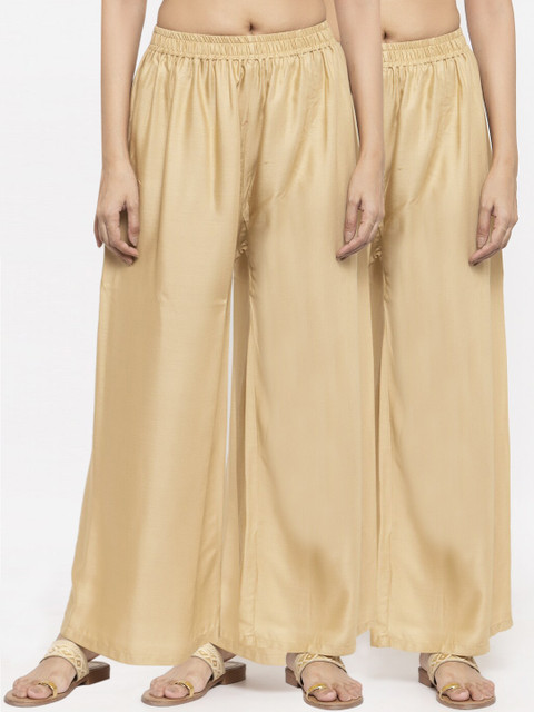 

NEUDIS by Dhrohar Women Pack Of 2 Solid Flared Palazzos, Beige