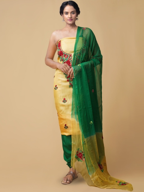 

Unnati Silks Women Yellow & Green Embroidered Unstitched Dress Material