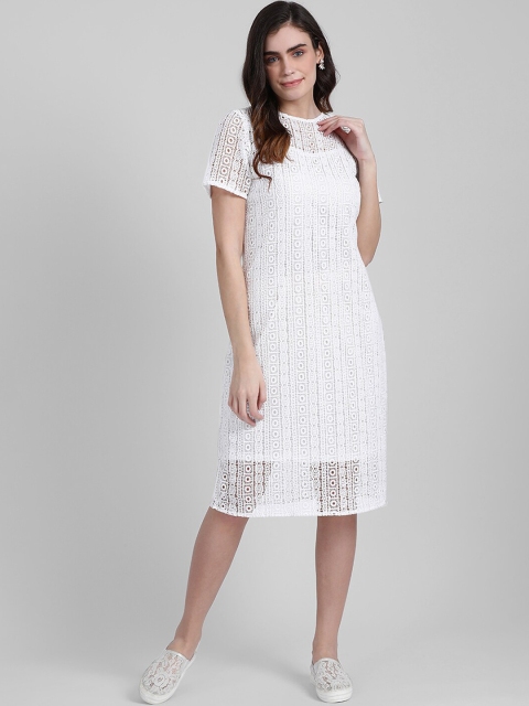 

Zink London Women White Self Design Sheath Dress