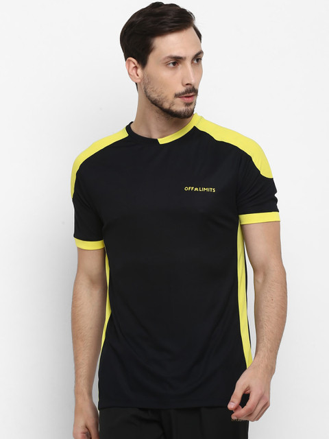 

OFF LIMITS Men Black & Yellow Colourblocked Round Neck T-shirt