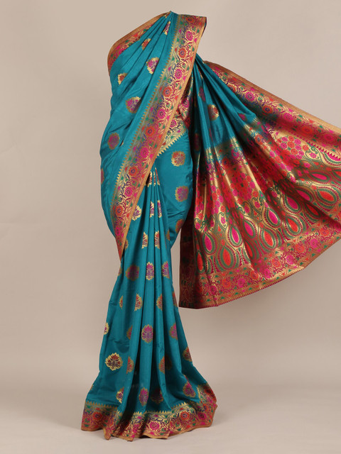 

Pothys Blue & Pink Jute Silk Woven Design Saree
