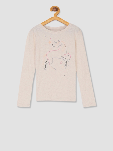 

GAP Girls Off-White Printed Round Neck Cotton T-shirt