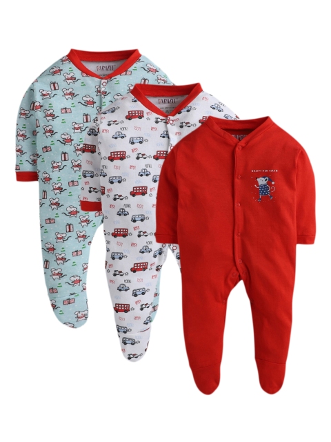 BUMZEE Newborn Infant Kids Pack Of 3 Sleepsuits, Red