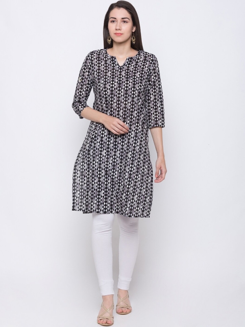 

Globus Women Black & Grey Geometric Printed Kurta