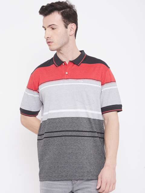 

Duke Men Grey & Red Striped Polo Collar T-shirt