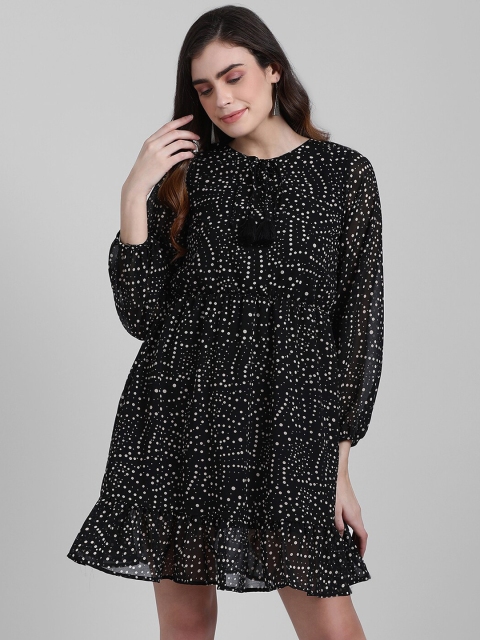 

Zink London Women Black Printed Fit and Flare Dress