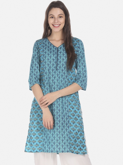 

Karigari Women Blue Printed A-Line Kurta
