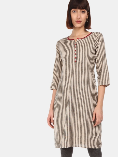 

Karigari Women Off-White Striped A-Line Kurta