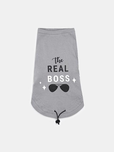 

HUFT Unisex Grey The Real Boss Dog T-shirt